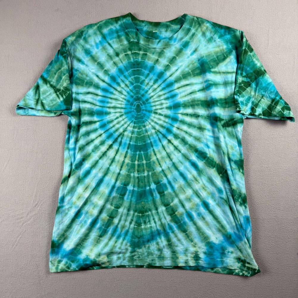 Vintage Style Sunburst Tie Dye T-Shirt Green Turquoise Mens Large 4350